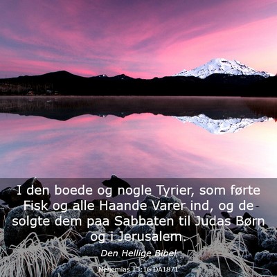 Picture 03 - Nehemias 13:16 DA1871 - I den boede og nogle Tyrier, som førte Fisk og - Bible Verse Picture