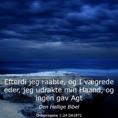 Picture 03 - Ordsprogene 1:24 DA1871 - Efterdi jeg raabte, og I vægrede eder, jeg - Bible Verse Picture