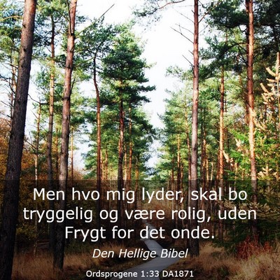 Picture 03 - Ordsprogene 1:33 DA1871 - Men hvo mig lyder, skal bo tryggelig og være - Bible Verse Picture