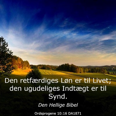 Picture 03 - Ordsprogene 10:16 DA1871 - Den retfærdiges Løn er til Livet; den - Bible Verse Picture