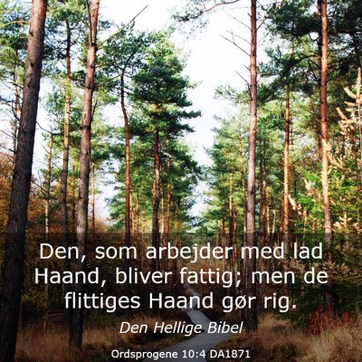 Picture 03 - Ordsprogene 10:4 DA1871 - Den, som arbejder med lad Haand, bliver fattig; - Bible Verse Picture