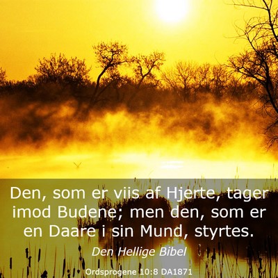Picture 03 - Ordsprogene 10:8 DA1871 - Den, som er viis af Hjerte, tager imod Budene; - Bible Verse Picture