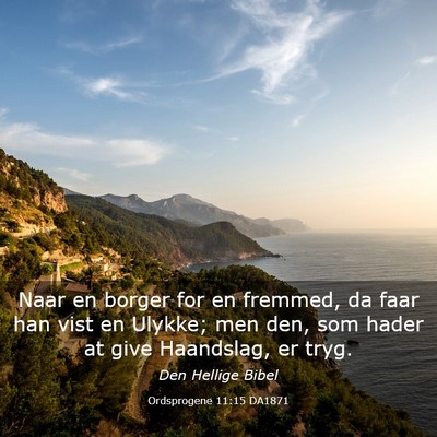 Picture 03 - Ordsprogene 11:15 DA1871 - Naar en borger for en fremmed, da faar han vist - Bible Verse Picture