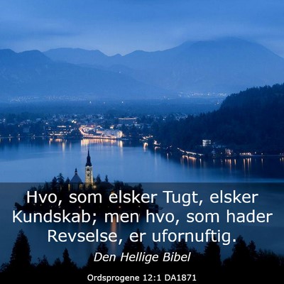 Picture 03 - Ordsprogene 12:1 DA1871 - Hvo, som elsker Tugt, elsker Kundskab; men hvo, - Bible Verse Picture