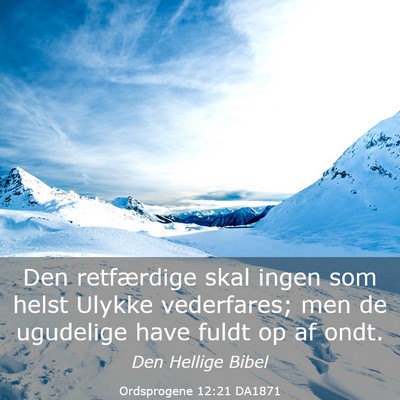 Picture 03 - Ordsprogene 12:21 DA1871 - Den retfærdige skal ingen som helst Ulykke - Bible Verse Picture