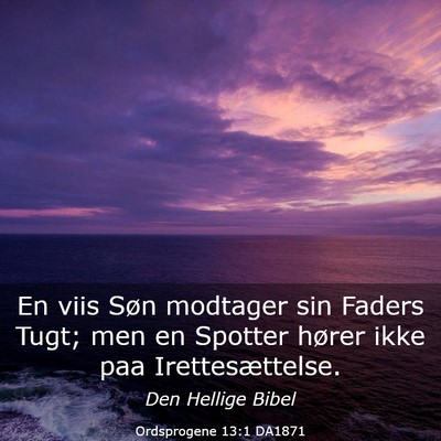Picture 03 - Ordsprogene 13:1 DA1871 - En viis Søn modtager sin Faders Tugt; men en - Bible Verse Picture
