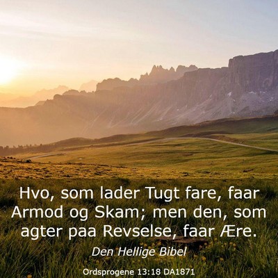 Picture 03 - Ordsprogene 13:18 DA1871 - Hvo, som lader Tugt fare, faar Armod og Skam; men - Bible Verse Picture