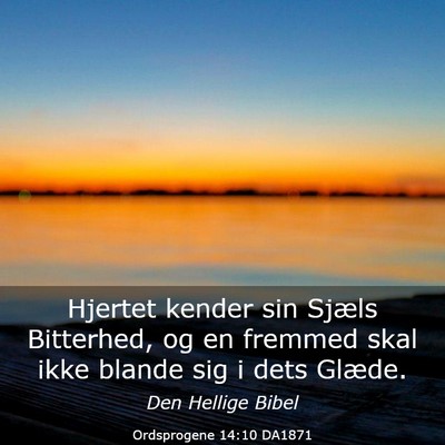 Picture 03 - Ordsprogene 14:10 DA1871 - Hjertet kender sin Sjæls Bitterhed, og en - Bible Verse Picture