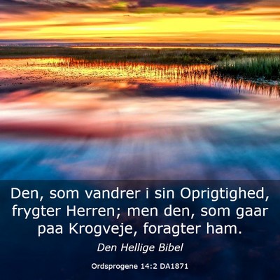 Picture 03 - Ordsprogene 14:2 DA1871 - Den, som vandrer i sin Oprigtighed, frygter - Bible Verse Picture