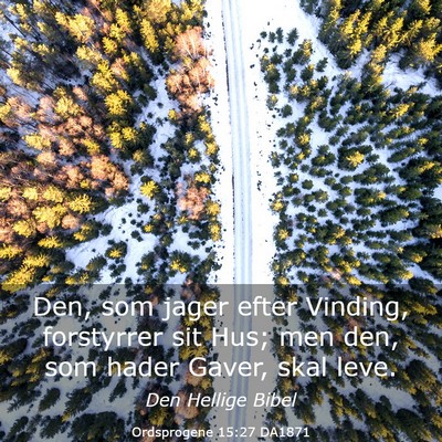 Picture 03 - Ordsprogene 15:27 DA1871 - Den, som jager efter Vinding, forstyrrer sit Hus; - Bible Verse Picture