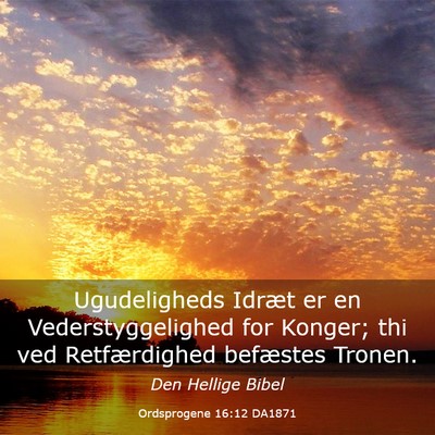 Picture 03 - Ordsprogene 16:12 DA1871 - Ugudeligheds Idræt er en Vederstyggelighed for - Bible Verse Picture
