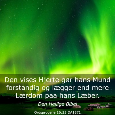 Picture 03 - Ordsprogene 16:23 DA1871 - Den vises Hjerte gør hans Mund forstandig og - Bible Verse Picture