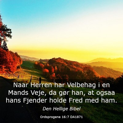 Picture 03 - Ordsprogene 16:7 DA1871 - Naar Herren har Velbehag i en Mands Veje, da gør - Bible Verse Picture