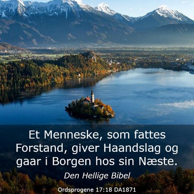 Picture 03 - Ordsprogene 17:18 DA1871 - Et Menneske, som fattes Forstand, giver Haandslag - Bible Verse Picture