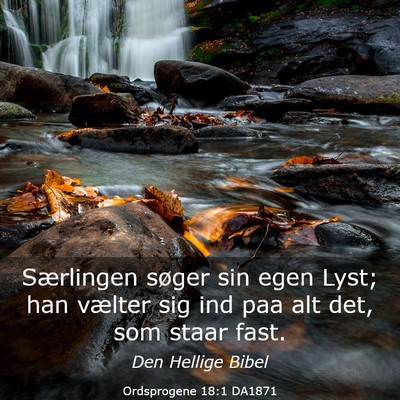 Picture 03 - Ordsprogene 18:1 DA1871 - Særlingen søger sin egen Lyst; han vælter sig - Bible Verse Picture