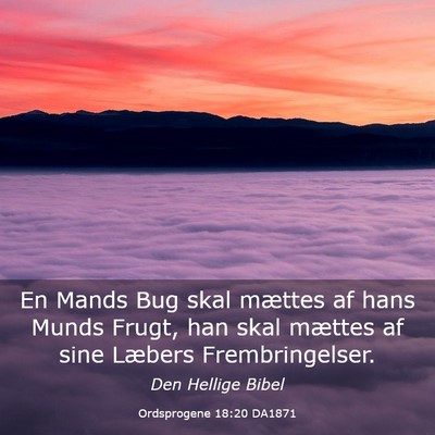 Picture 03 - Ordsprogene 18:20 DA1871 - En Mands Bug skal mættes af hans Munds Frugt, - Bible Verse Picture