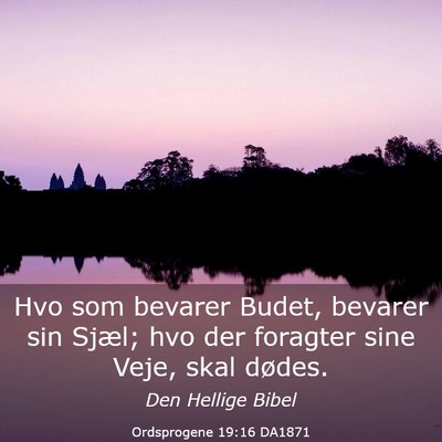Picture 03 - Ordsprogene 19:16 DA1871 - Hvo som bevarer Budet, bevarer sin Sjæl; hvo der - Bible Verse Picture