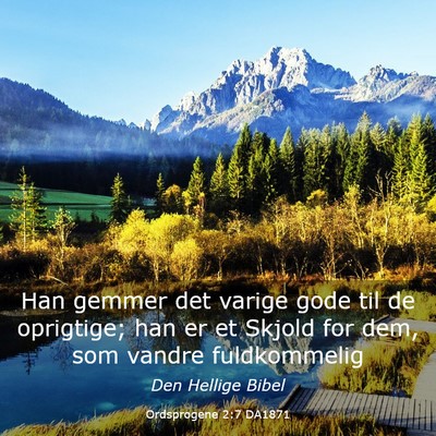 Picture 03 - Ordsprogene 2:7 DA1871 - Han gemmer det varige gode til de oprigtige; han - Bible Verse Picture