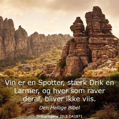 Picture 03 - Ordsprogene 20:1 DA1871 - Vin er en Spotter, stærk Drik en Larmer, og hver - Bible Verse Picture