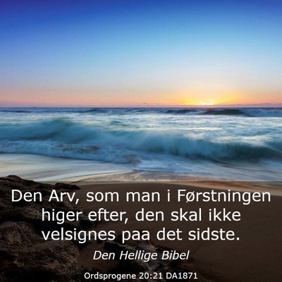 Picture 03 - Ordsprogene 20:21 DA1871 - Den Arv, som man i Førstningen higer efter, den - Bible Verse Picture