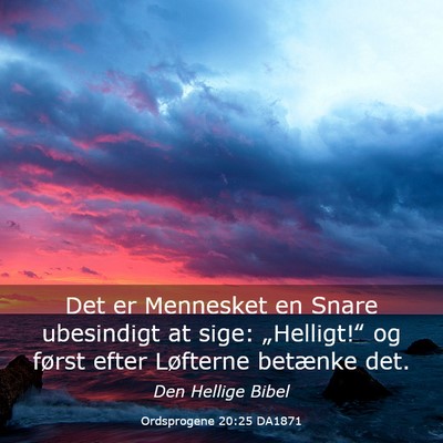 Picture 03 - Ordsprogene 20:25 DA1871 - Det er Mennesket en Snare ubesindigt at sige: - Bible Verse Picture