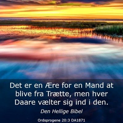 Picture 03 - Ordsprogene 20:3 DA1871 - Det er en Ære for en Mand at blive fra Trætte, - Bible Verse Picture