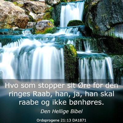 Picture 03 - Ordsprogene 21:13 DA1871 - Hvo som stopper sit Øre for den ringes Raab, - Bible Verse Picture