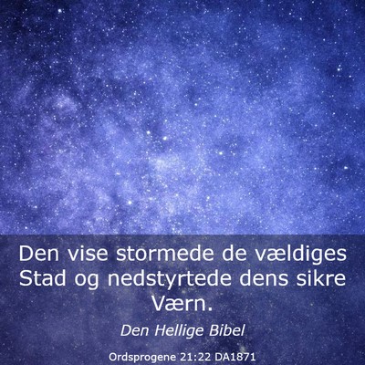 Picture 03 - Ordsprogene 21:22 DA1871 - Den vise stormede de vældiges Stad og - Bible Verse Picture