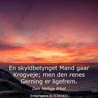Picture 03 - Ordsprogene 21:8 DA1871 - En skyldbetynget Mand gaar Krogveje; men den - Bible Verse Picture