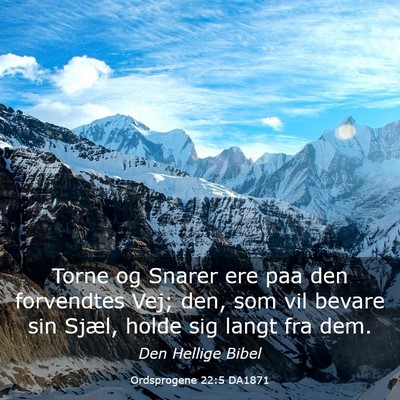 Picture 03 - Ordsprogene 22:5 DA1871 - Torne og Snarer ere paa den forvendtes Vej; den, - Bible Verse Picture