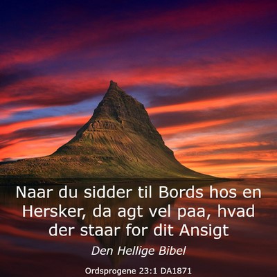 Picture 03 - Ordsprogene 23:1 DA1871 - Naar du sidder til Bords hos en Hersker, da agt - Bible Verse Picture