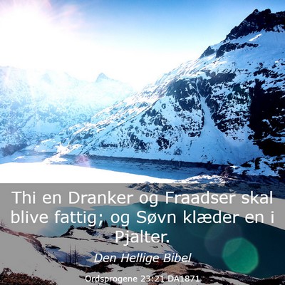 Picture 03 - Ordsprogene 23:21 DA1871 - Thi en Dranker og Fraadser skal blive fattig; og - Bible Verse Picture