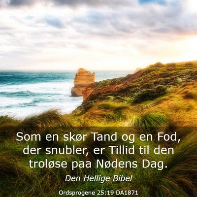Picture 03 - Ordsprogene 25:19 DA1871 - Som en skør Tand og en Fod, der snubler, er - Bible Verse Picture