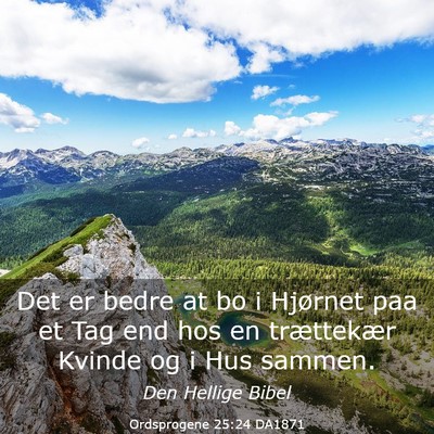 Picture 03 - Ordsprogene 25:24 DA1871 - Det er bedre at bo i Hjørnet paa et Tag end hos - Bible Verse Picture