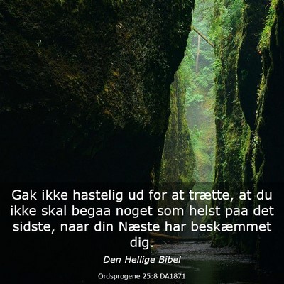 Picture 03 - Ordsprogene 25:8 DA1871 - Gak ikke hastelig ud for at trætte, at du ikke - Bible Verse Picture