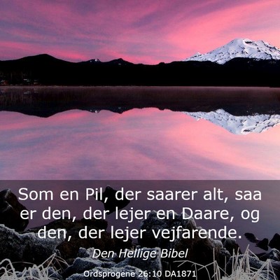 Picture 03 - Ordsprogene 26:10 DA1871 - Som en Pil, der saarer alt, saa er den, der lejer - Bible Verse Picture