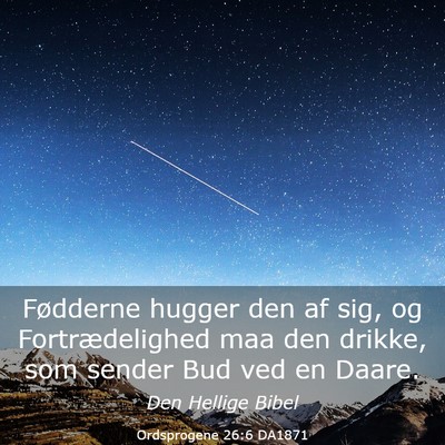 Picture 03 - Ordsprogene 26:6 DA1871 - Fødderne hugger den af sig, og Fortrædelighed - Bible Verse Picture