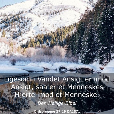 Picture 03 - Ordsprogene 27:19 DA1871 - Ligesom i Vandet Ansigt er imod Ansigt, saa er et - Bible Verse Picture