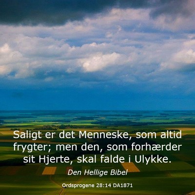 Picture 03 - Ordsprogene 28:14 DA1871 - Saligt er det Menneske, som altid frygter; men - Bible Verse Picture