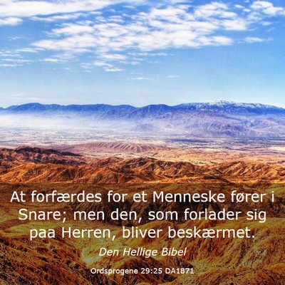 Picture 03 - Ordsprogene 29:25 DA1871 - At forfærdes for et Menneske fører i Snare; men - Bible Verse Picture