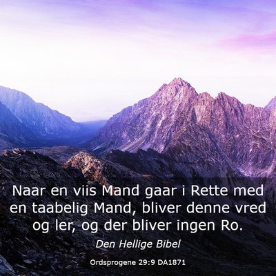 Picture 03 - Ordsprogene 29:9 DA1871 - Naar en viis Mand gaar i Rette med en taabelig - Bible Verse Picture