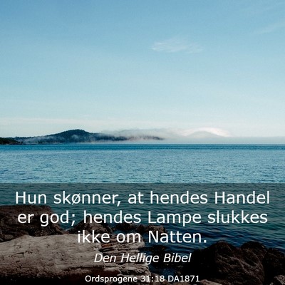 Picture 03 - Ordsprogene 31:18 DA1871 - Hun skønner, at hendes Handel er god; hendes - Bible Verse Picture