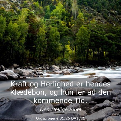 Picture 03 - Ordsprogene 31:25 DA1871 - Kraft og Herlighed er hendes Klædebon, og hun - Bible Verse Picture