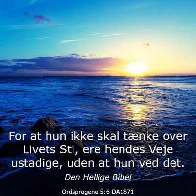 Picture 03 - Ordsprogene 5:6 DA1871 - For at hun ikke skal tænke over Livets Sti, ere - Bible Verse Picture