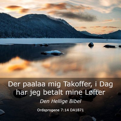 Picture 03 - Ordsprogene 7:14 DA1871 - Der paalaa mig Takoffer, i Dag har jeg betalt - Bible Verse Picture