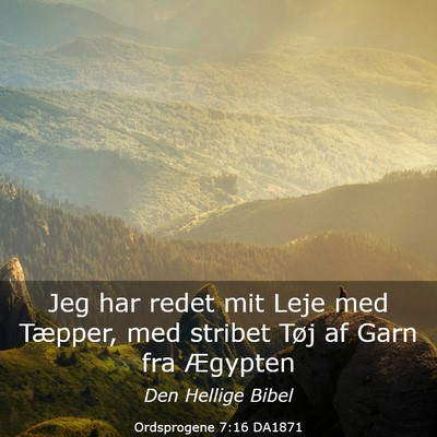 Picture 03 - Ordsprogene 7:16 DA1871 - Jeg har redet mit Leje med Tæpper, med stribet - Bible Verse Picture