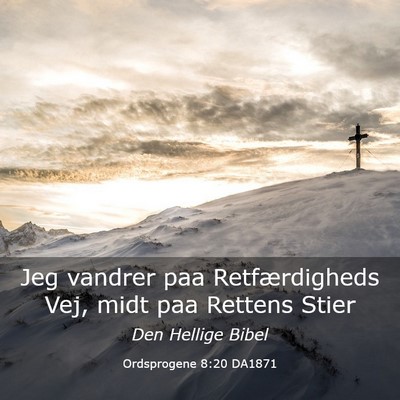 Picture 03 - Ordsprogene 8:20 DA1871 - Jeg vandrer paa Retfærdigheds Vej, midt paa - Bible Verse Picture