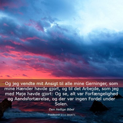 Picture 03 - Prædikeren 2:11 DA1871 - Og jeg vendte mit Ansigt til alle mine Gerninger, - Bible Verse Picture
