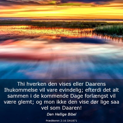 Picture 03 - Prædikeren 2:16 DA1871 - Thi hverken den vises eller Daarens Ihukommelse - Bible Verse Picture