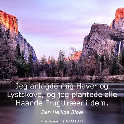 Picture 03 - Prædikeren 2:5 DA1871 - Jeg anlagde mig Haver og Lystskove, og jeg - Bible Verse Picture